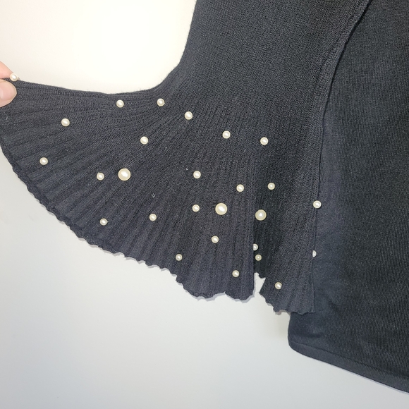 Cyrus 1X Black Knit Pearl Studded Bell Sleeve Top - Picture 4 of 4